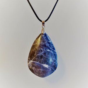 Sodalite Pendant, polished stone necklace, blue